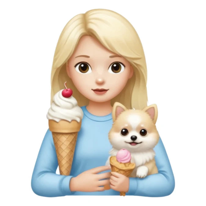 White pomeranian with icecream with blonde girl sticker