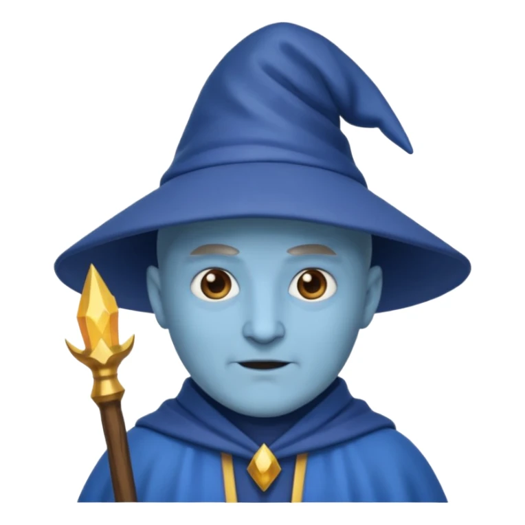 Now a wizard emoji, but still bald with no hat, neutral face, blue skin. sticker