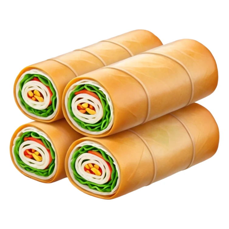 One Thai uncooked spring roll, Apple emoji style, no background, in 1x1 format sticker