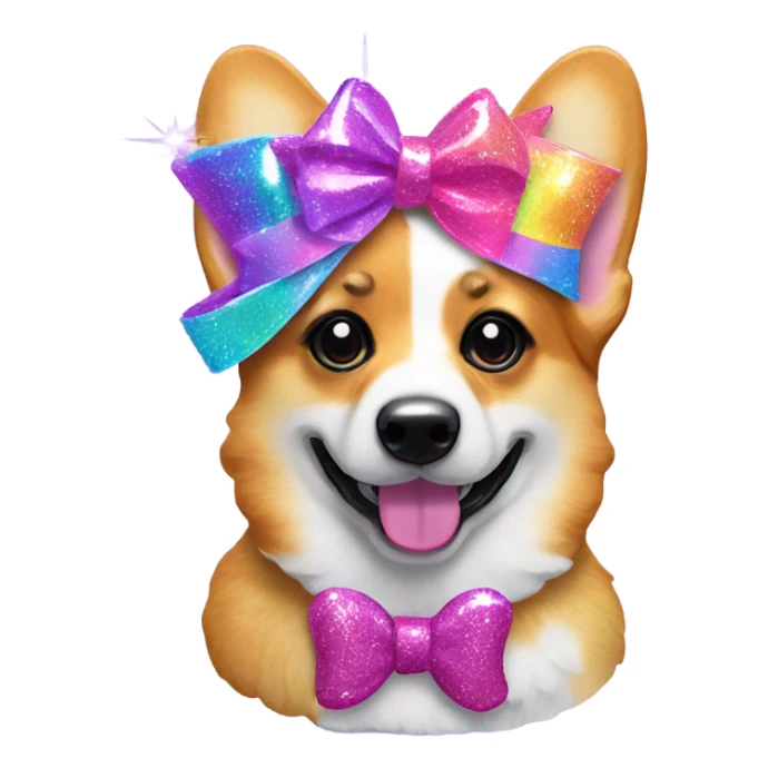 Lisa frank glitter corgi with bows on head sticker