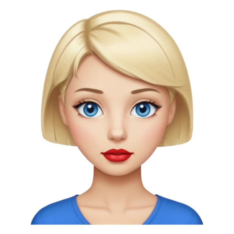 blond girl with cropped hair, blue eyes, makeup, no baguette sticker