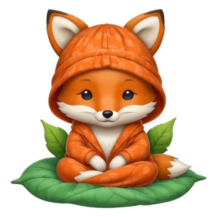 sleepy baby fox in pajama hat under leaf blanket sticker