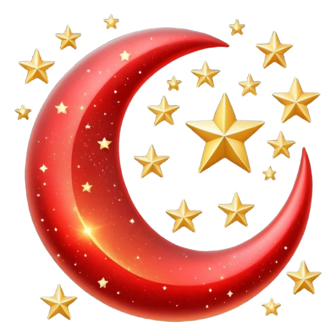 Beautiful sparkly glittery shiny pretty red crescent and stars scenery sticker