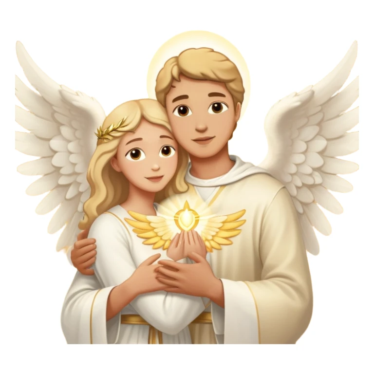 Angelic man holding a woman in his wings with sacred light sticker