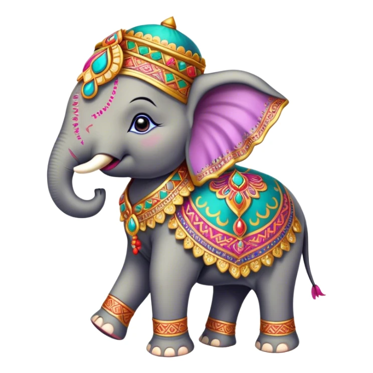 Decorated Indian elephant – Cinematic Realistic Decorated Indian Elephant, depicted as a majestic elephant adorned with vibrant, ornate ceremonial decorations and rich, colorful fabrics, set against a festive Indian backdrop with warm golden lighting that highlights its cultural significance. sticker