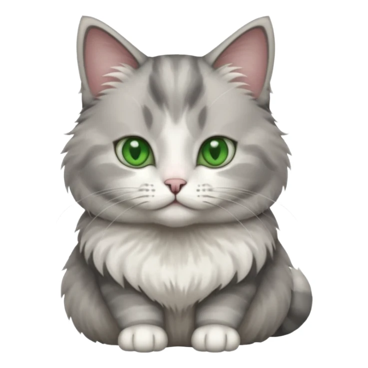 a realistic looking very fluffy grey and white cat sitting up straight sticker