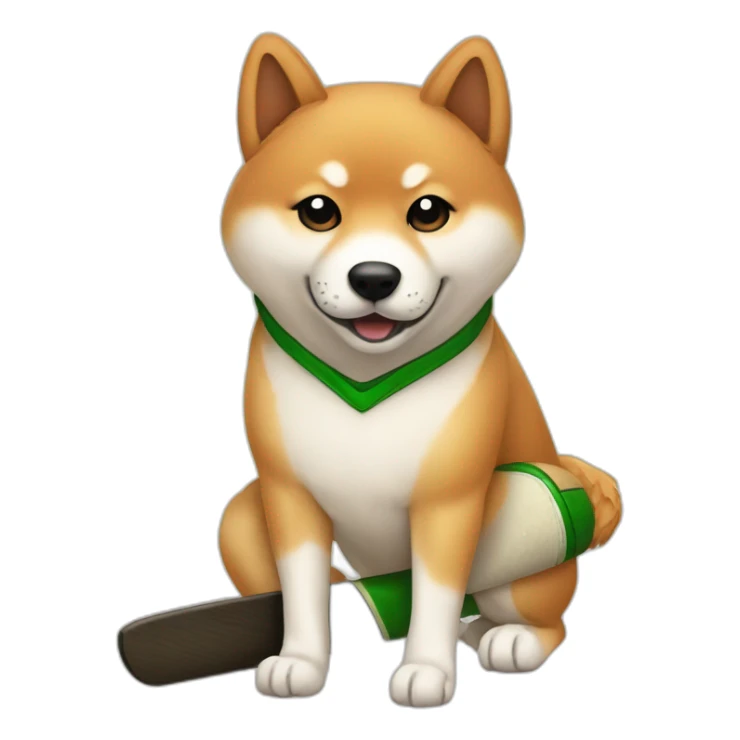cricket player shiba with cricket bat sticker