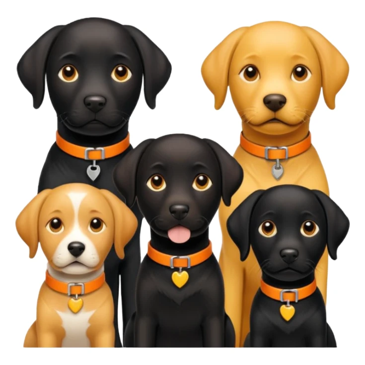 1 black labrador with yellow collar, 1 black labrador with orange collar, 2 dogs in 1 picture sticker