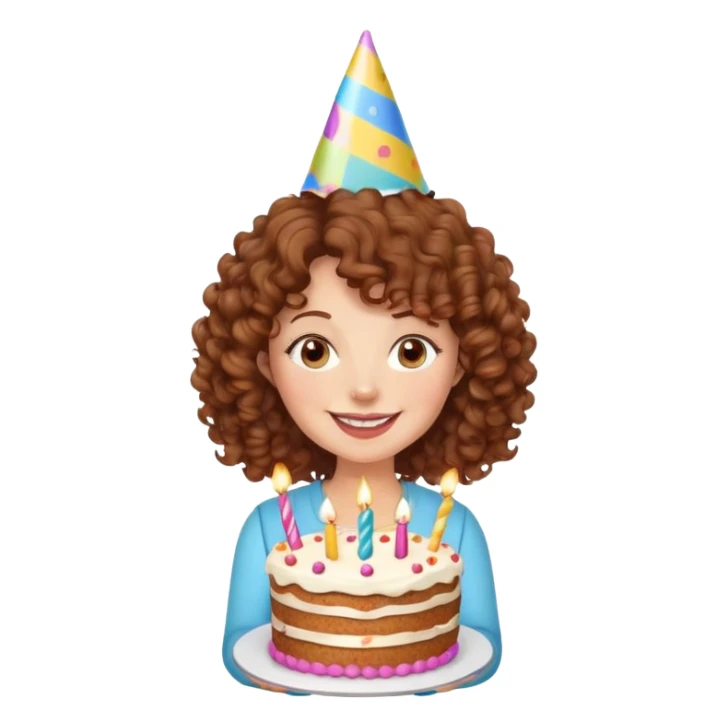 Happy birthday brown curly hair mom with cake funny sticker