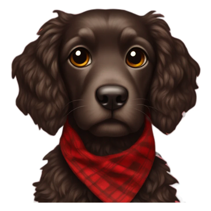 Black Chocolate brown colored doodle with a red and black flannel hankerchief sticker