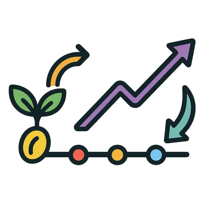 modern icon of a timeline or historical progression, visually explaining the concept of history in seed VC investing sticker