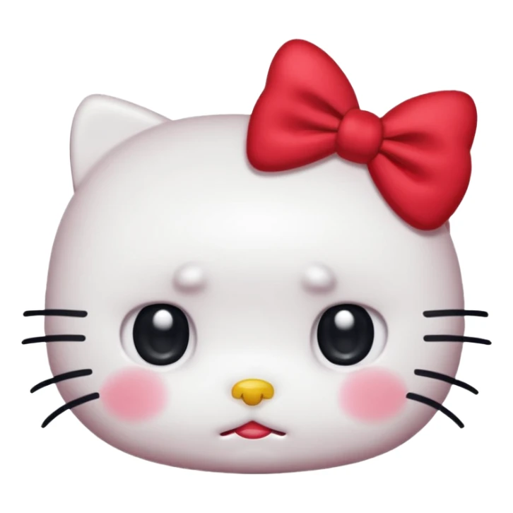 Hello Kitty from Sanrio, close-up face, big teary eyes, red bow, subtle sad expression sticker