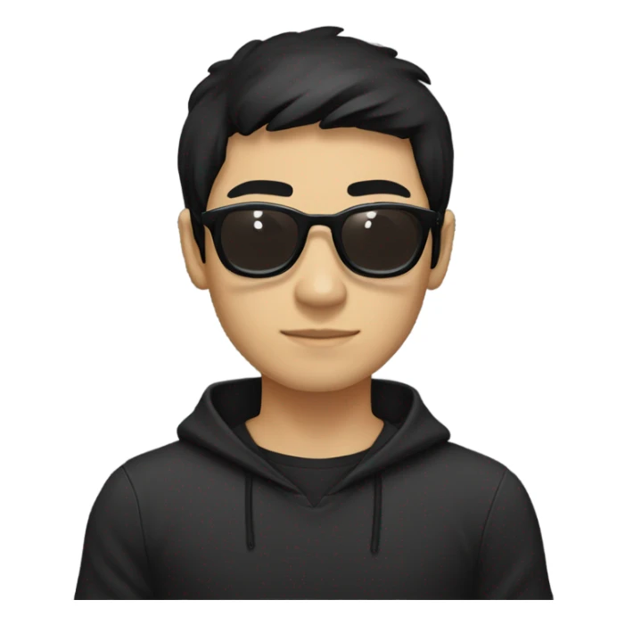 programmer, student, asian, black hair, black eyes, male, round face, black sunglasses, black hoodie sticker
