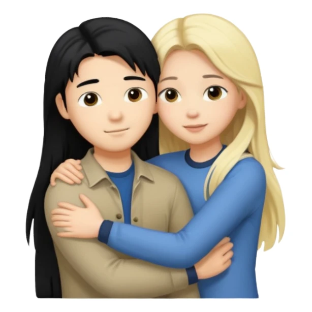 asian boy with black hair and blonde long hair girl hugging sticker