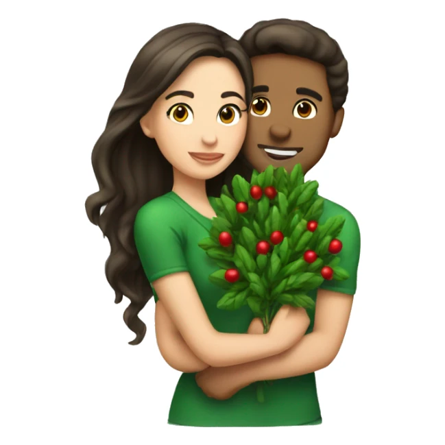 Brunette couple mistletoe kiss sticker