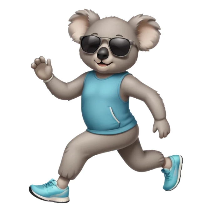 friendly anthropomorphised koala in casual clothing, wearing dark sunglasses, jogging upright in standard pose sticker