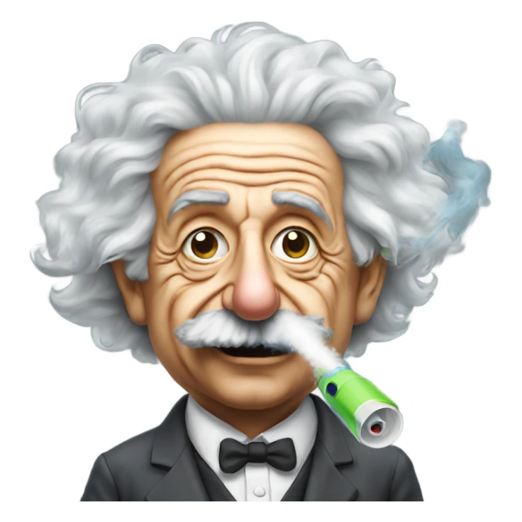 Albert Einstein smoking out of the front of a water gun sticker