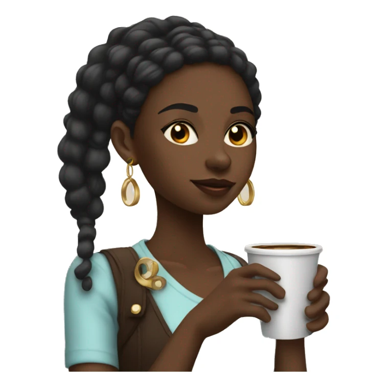Black girl with earrings on drinking coffee sticker