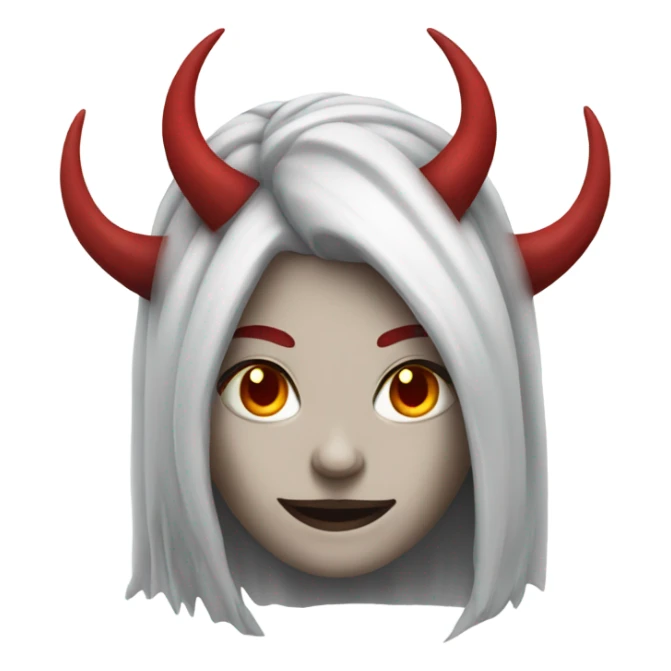 white hair, red horns, female, demon sticker