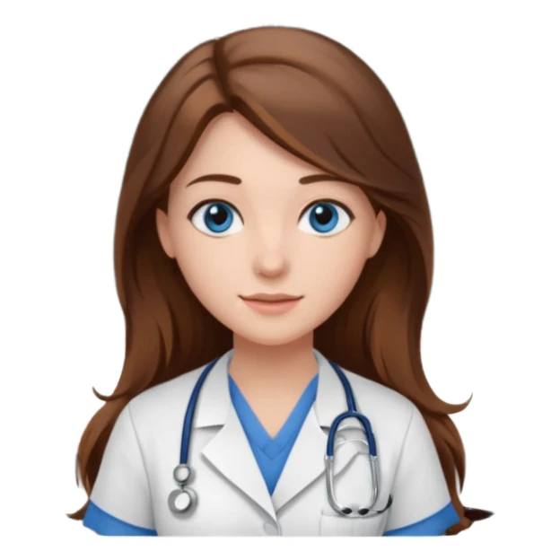 university classroom that says nursing school on the blackboard with a pretty female nursing student with long brown hair, blue eyes sticker