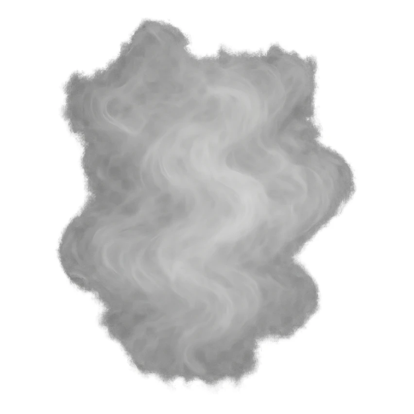 a swirling white mist cloud, slightly see-through, not very dense, like walking in a steam room, transparent background sticker