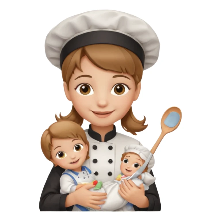 girl kid italian chef, uniform, holding babydoll sticker