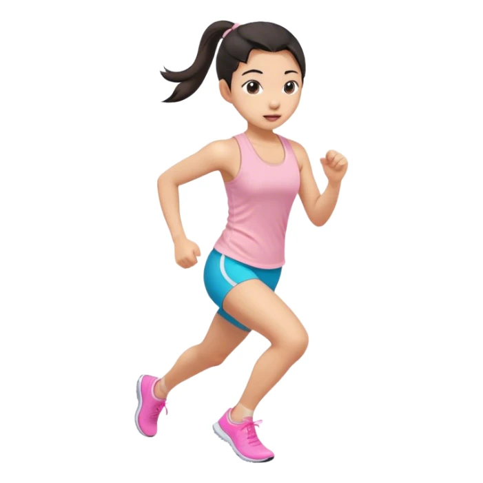 asian girl ponytail light pink tank top running sticker