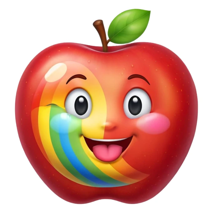 Rainbow apple with smile and tongue sticking out  sticker