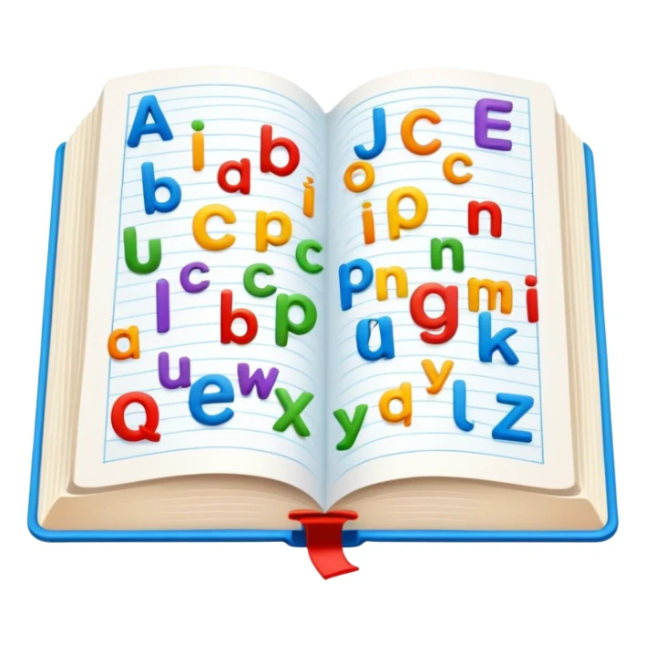 English language learning book with alphabet letters sticker