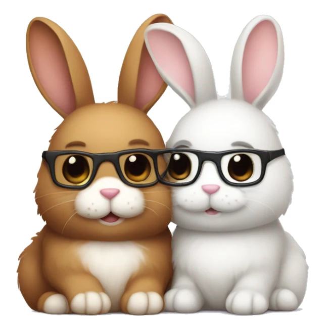 two bunnies. one white fluffy bunny with glasses cuddling brown fluffy bunny WITHOUT glasses sticker