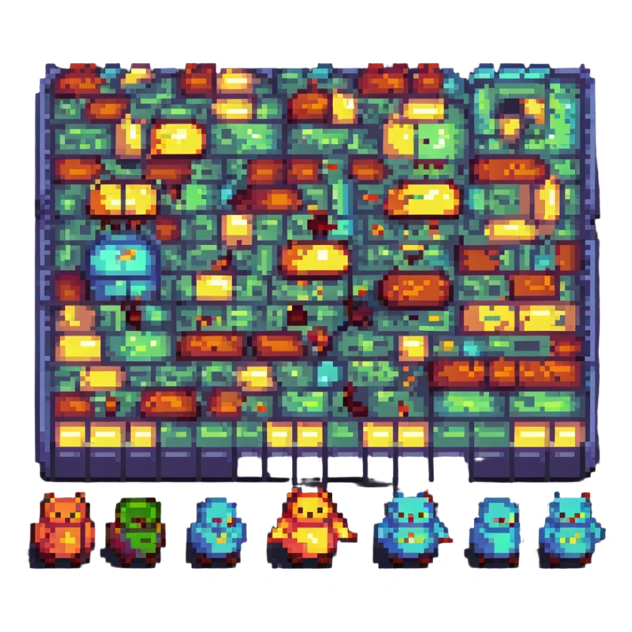 stubborn fat cells, pixel art style, small and compact, bright colors, retro atmosphere sticker