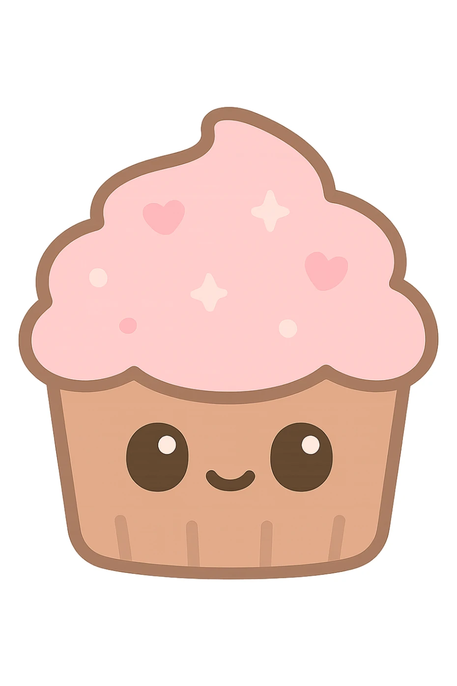 chocolate cupcake with pink icing, cute cartoon style sticker