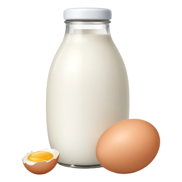 A white milk bottle standing beside a single egg on a clean surface. sticker
