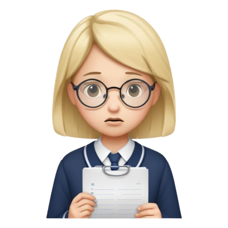 Frowns with Glasses, Angry Student: Teen in uniform, round glasses, holding test paper, pouting
 sticker
