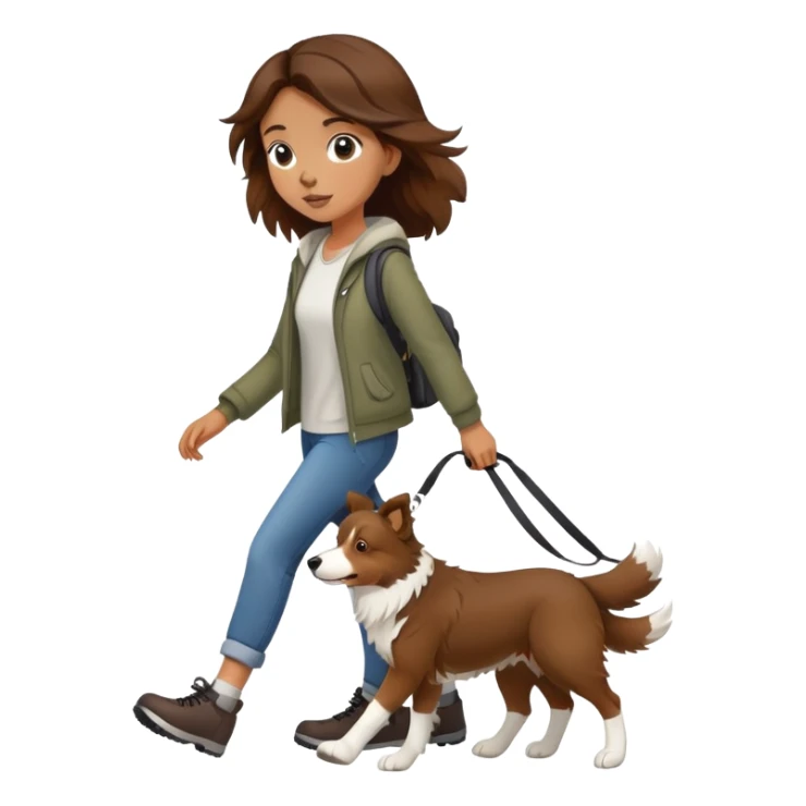 A beautiful brown-haired girl walking a Border Collie sticker