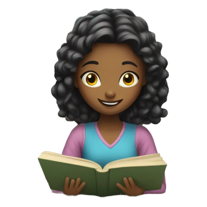 Girl reading book with smile sticker