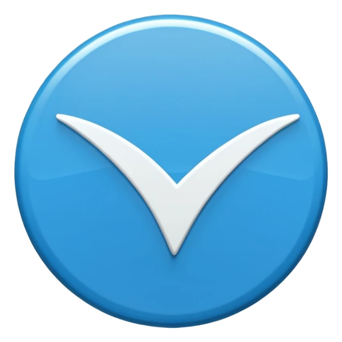 A bright blue circular badge with soft, sharp edges (like a seal or award ribbon). In the center, there is a white check mark (✓) tilted slightly to the right. The design feels clean, modern, and official, symbolizing verified, trusted, approved, or authentic status. sticker