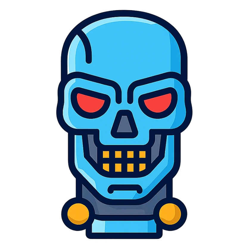 terminator robot head, metallic, red eyes sticker