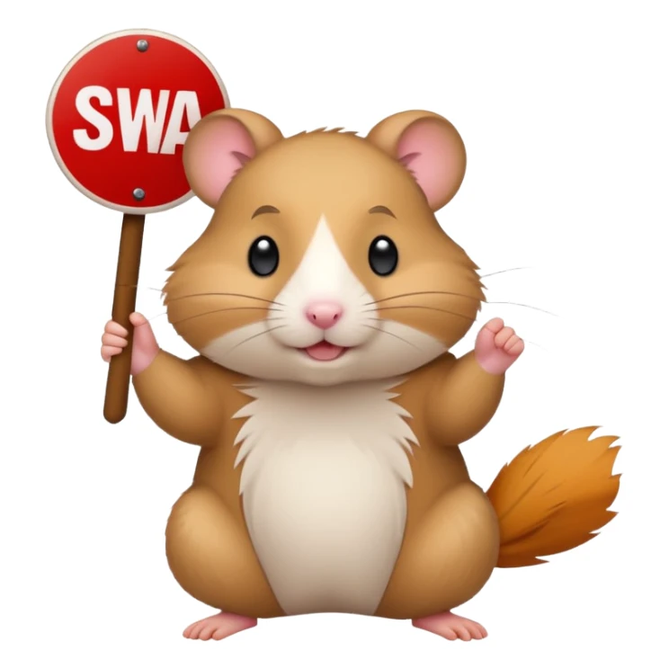 A hamster with a cool attitude holding a "SWAG" sign, vibrant colors, bold outline sticker