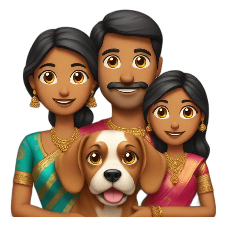 Indian married couple with two kids and a dog sticker