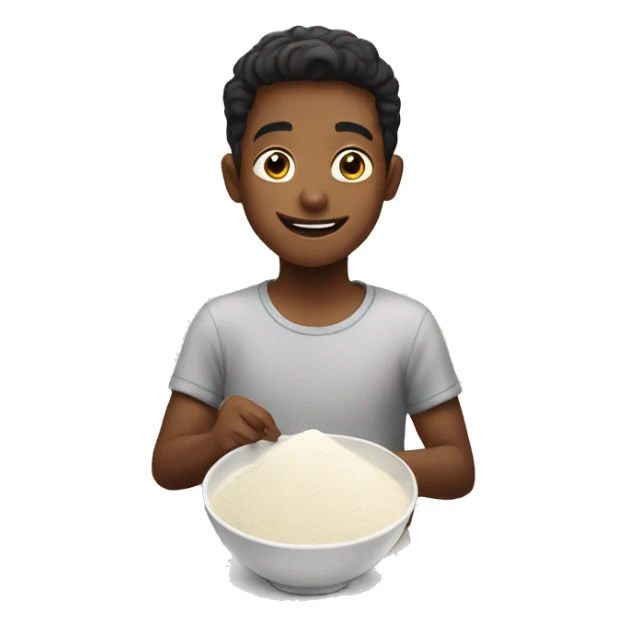 boy enjoying a bowl of flour sticker