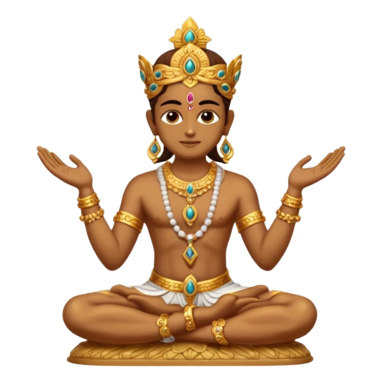a golden statue of a Hindu deity seated in a cross legged posture with one hand in a blessing gesture, adorned with ornate jewelry�. The figure sits on a decorated pedestal, radiating a sacred and traditional aura�. sticker