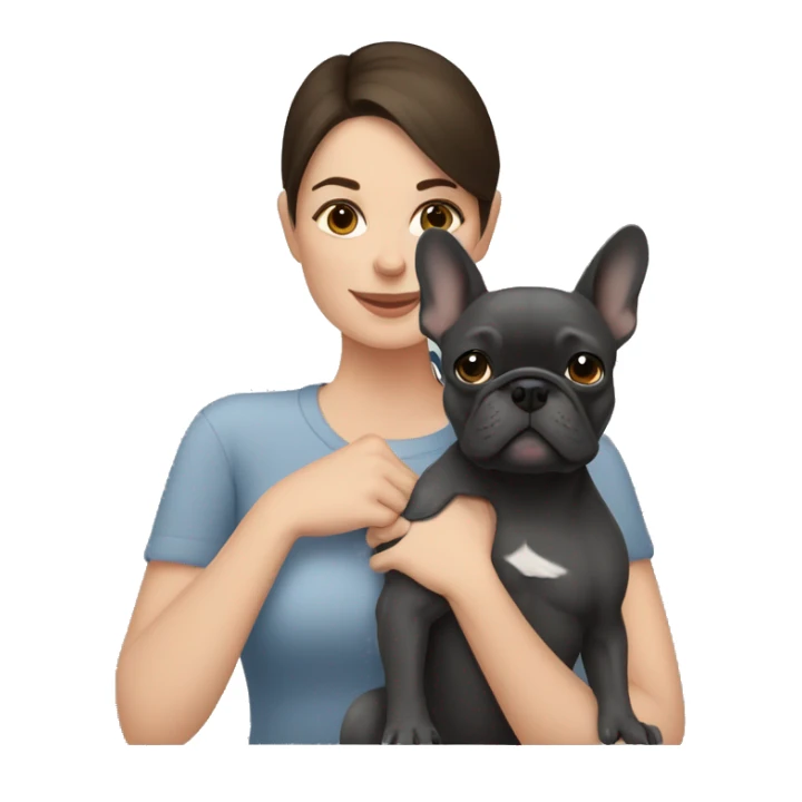 Brunette woman hugging dark gray french bulldog sticker