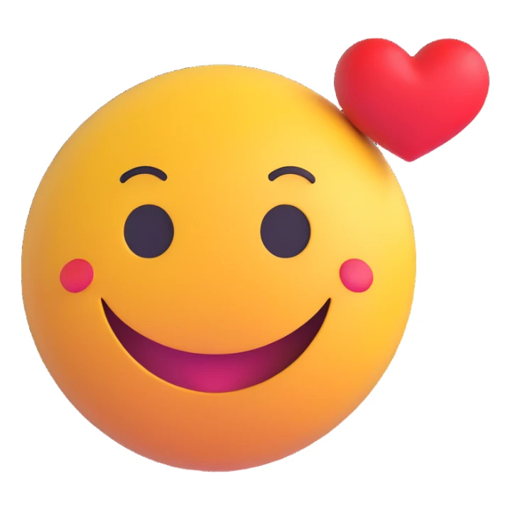 3D smiley emoji, round shape, lucky heart, lucky face sticker