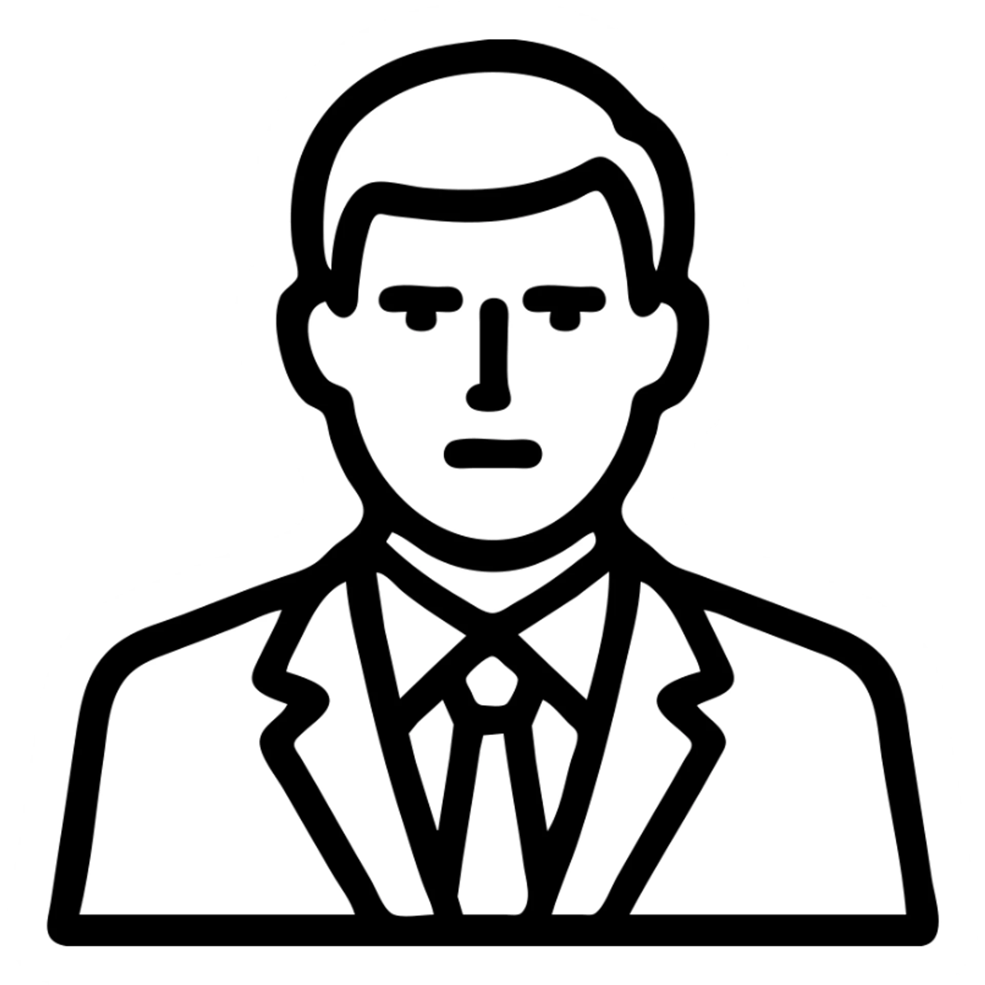 formal individual wearing blazer jacket, shirt and tie, serious and trustworthy, simple background, minimal icon style sticker