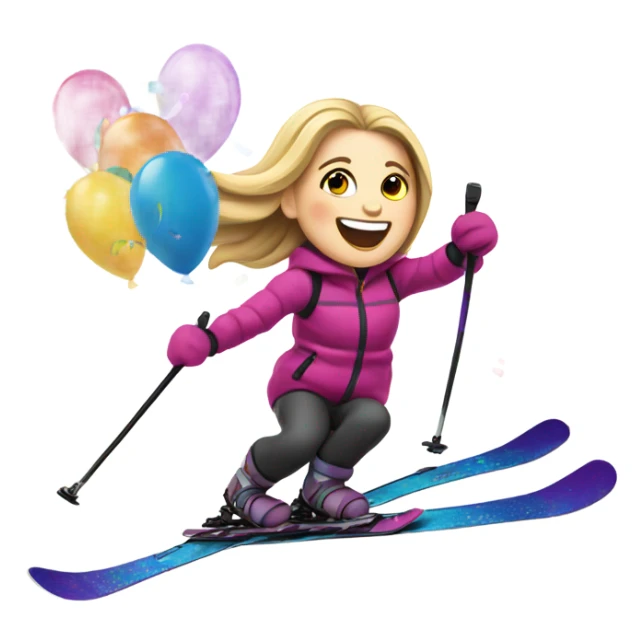 White girl happy birthday skiing confetti and ballons  sticker