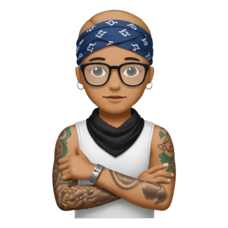 character with bandana and glasses and tattoed sticker