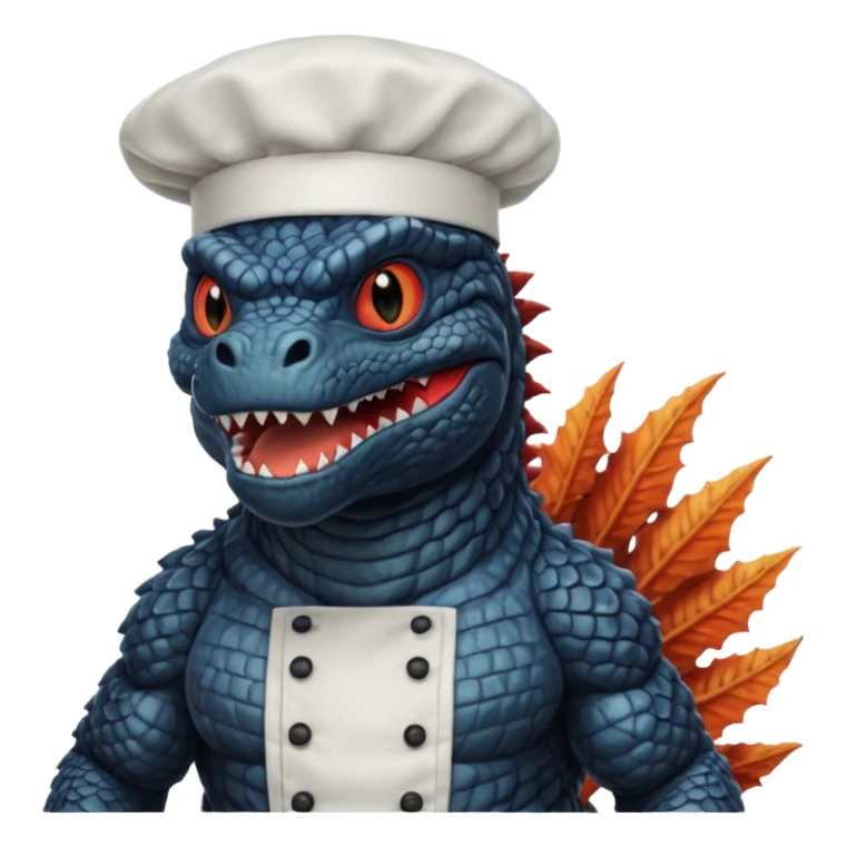 Black Godzilla that looks like the movies with a chef hat sticker