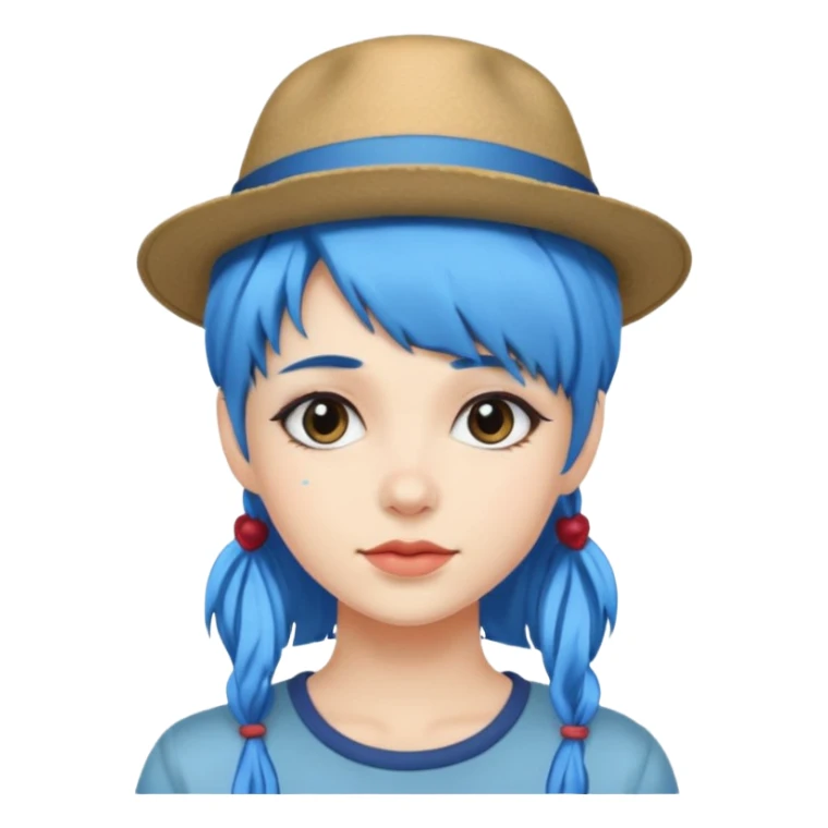 blue haired women with hat sticker