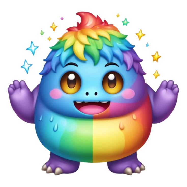 Kawaii derpy fat rainbow monster surrounded by magic, rich textures, visually rich, so lifelike that it feels like it could leap off the page at any moment sticker
